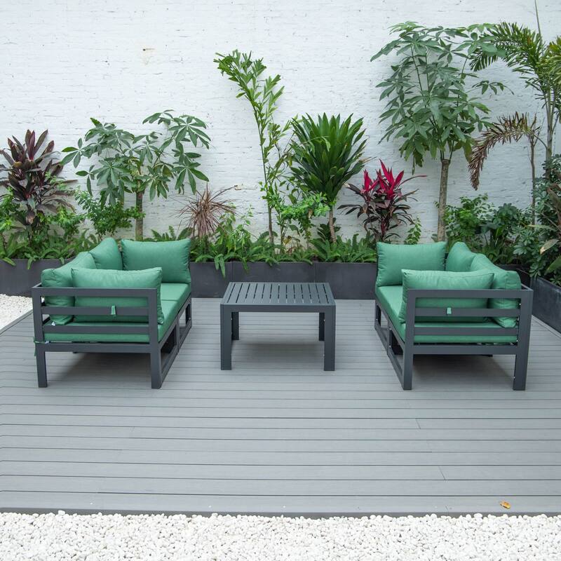 LeisureMod Chelsea 5-Piece Outdoor Patio Sectional and Coffee Table Set with Cushions