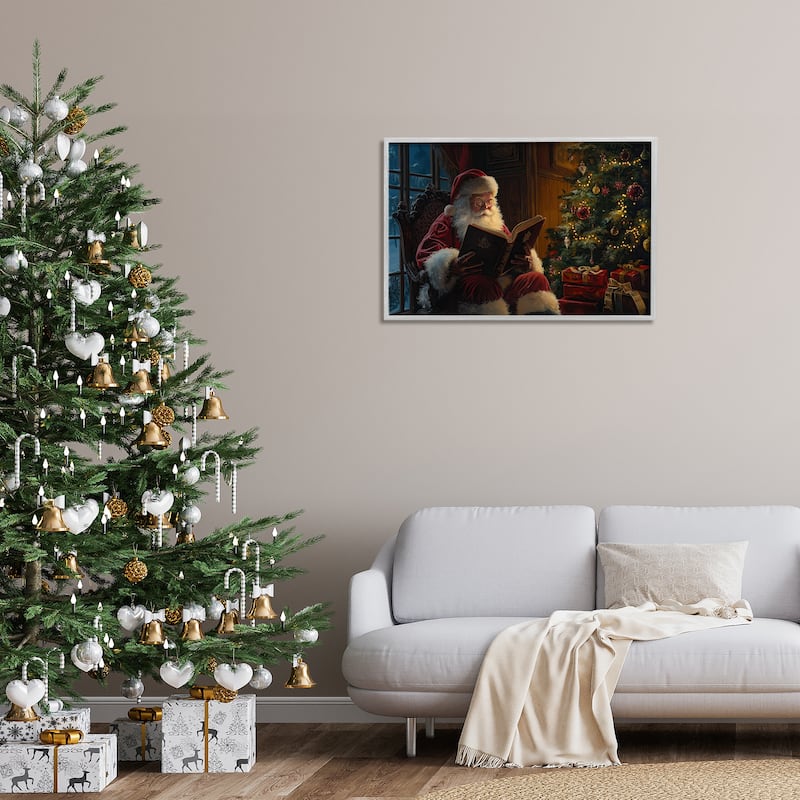 Stupell Santa Reading by Tree Framed Giclee Art Design By Imagine It Images
