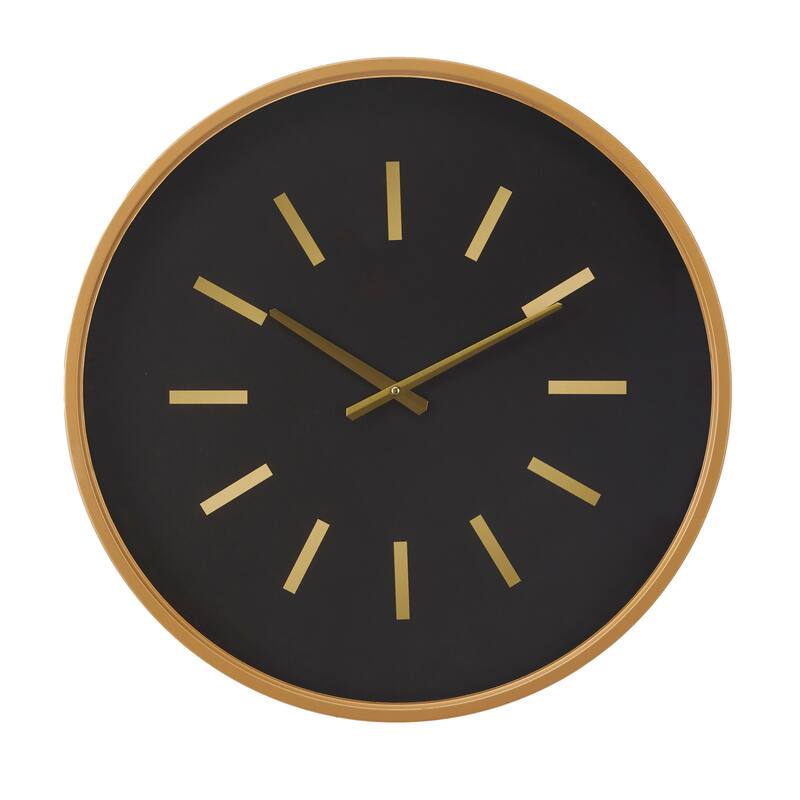 Metal Wall Clock with Gold Accents - Black - Roche River Decor - 3"W x 24"L x 24"H