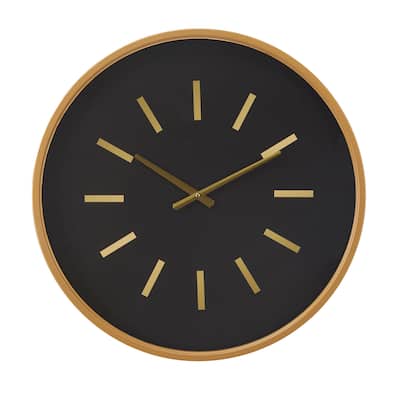 Metal Wall Clock with Gold Accents - Black - Roche River Decor - 3"W x 24"L x 24"H