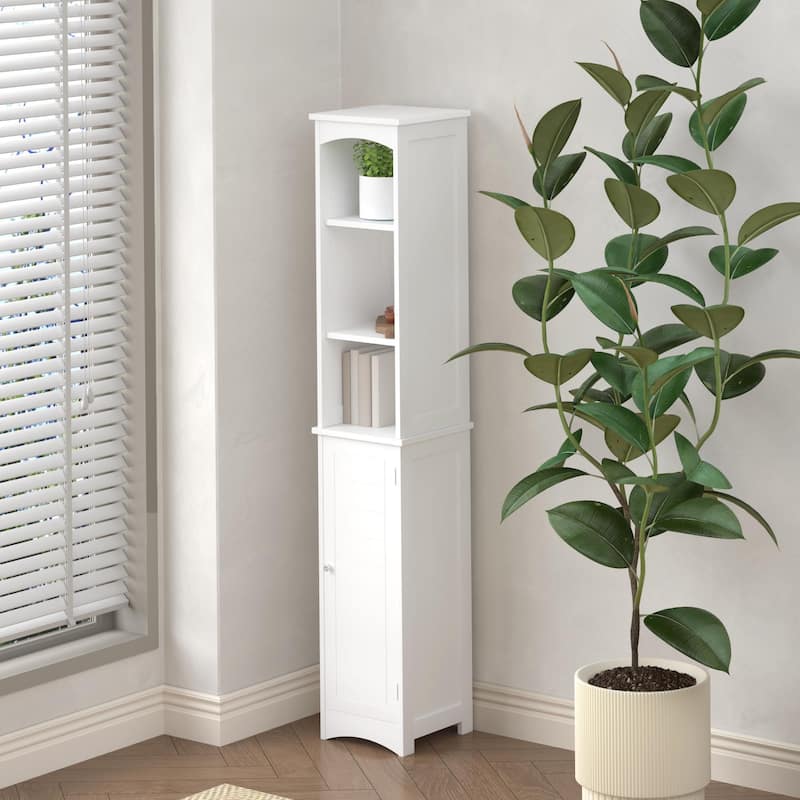 64.17"Tall Bathroom Storage Cabinet with Adjustable Shelves,Slim 1 Doors Freestanding Cabinet with Anti-Tip, Open compartments