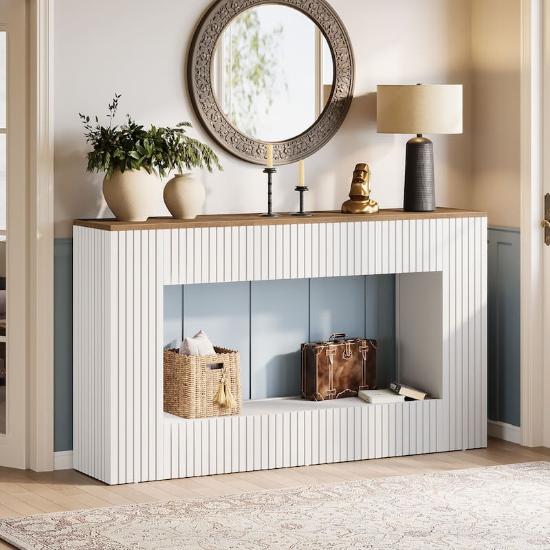 55-Inch Modern Console Table with Storage, 2-Tier Narrow Long Sofa Table Behind Couch Table for Entryway