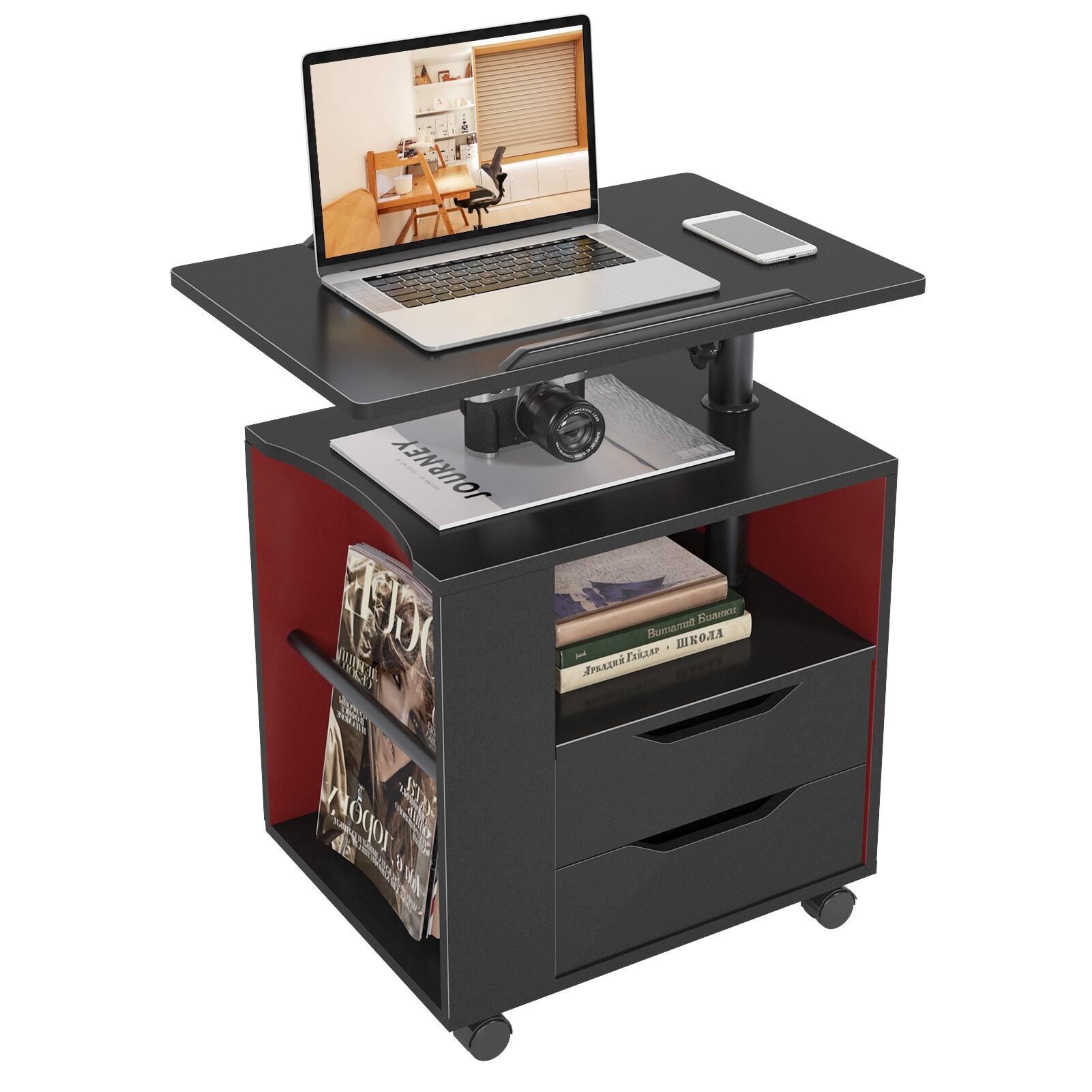 Height Adjustable Nightstand Movable Bedroom Side Table Bed Bath