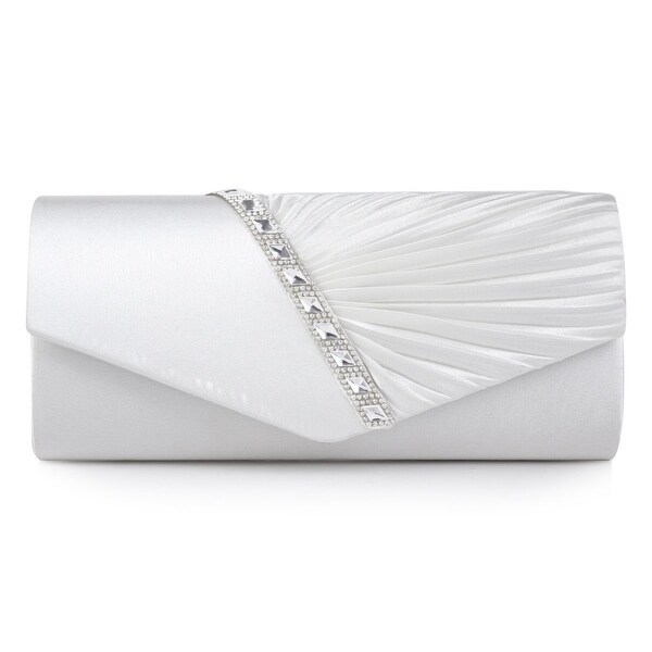Black Satin Pleated Crystal Evening Bag
