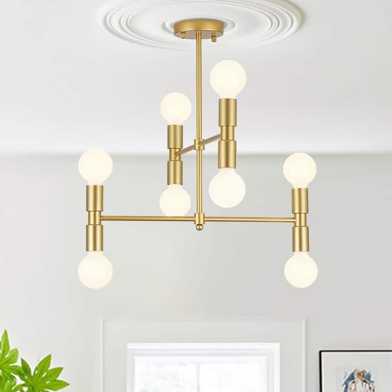 Mid-century 8-Light Dimmable Shade-free Linear Tiered Chandelier - 21.1 in