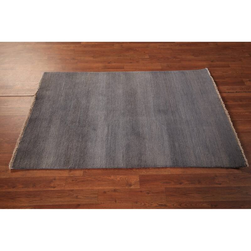 Modern Gray Gabbeh Oriental Foyer Rug Hand-Knotted Wool Carpet - 3'2" x 4'10"