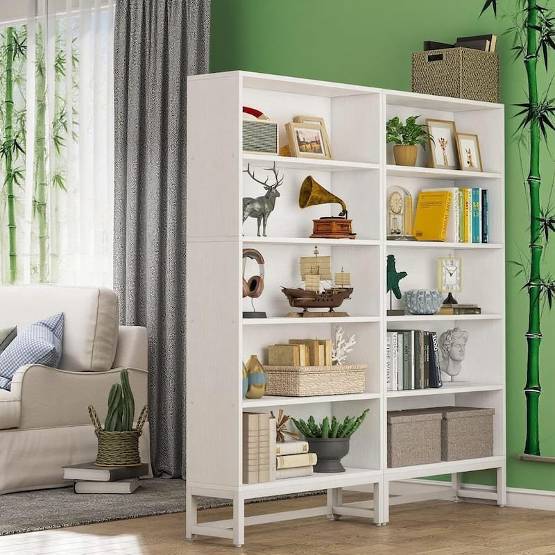 5-Tier Tall Bookshelf with LED Lights Adjustable Shelves Heavy Duty Metal Frame for Home Office Library Storage
