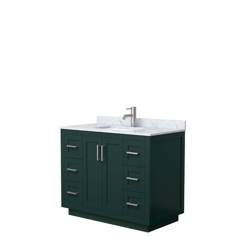 Miranda Single Vanity Set, White Carrara Marble Top, No Mirror - 42-Inch Single - Green, Nickel Trim, White Carrara Marble Top