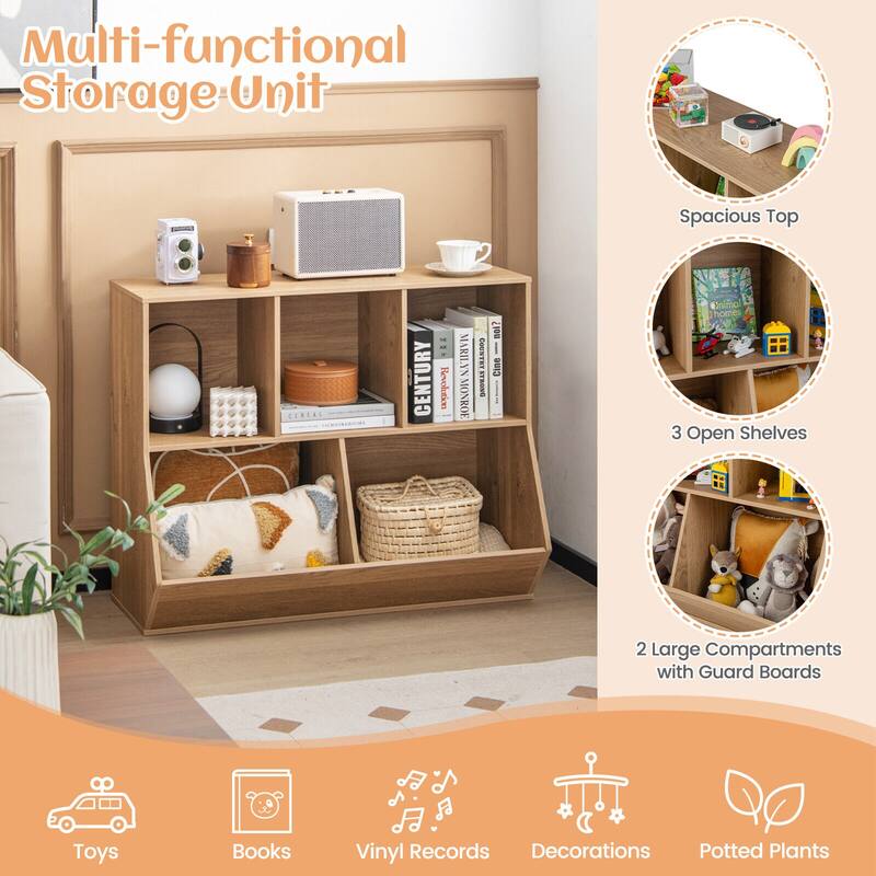 5-Cube Wooden Kids Toy Storage Organizer with Anti-Tipping Kits - 35.5" x 16" x 30"