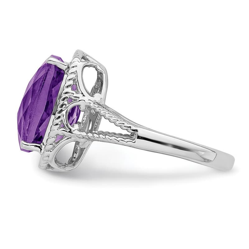 Curata 925 Sterling Silver Polished Amethyst Ring
