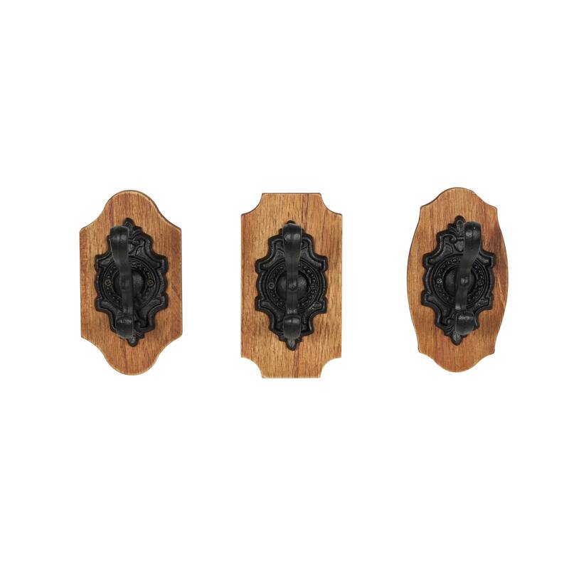 Brown Wooden Vintage Inspired Wall Hook with Black Beaded Frames and Varying Geometric Shapes (Set of 3 or 4)
