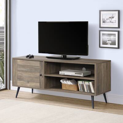 Ezra Rustic Oak and Black TV Stand with Open Shelving