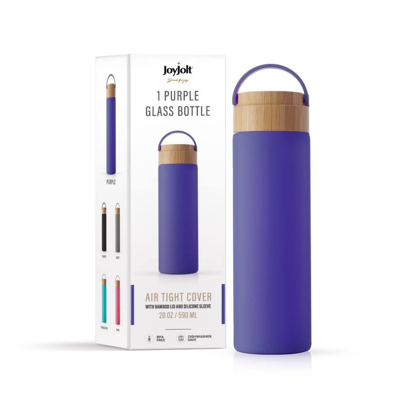 JoyJolt Glass Water Bottle with Carry Strap & Silicone Sleeve - 20 oz - 20 oz