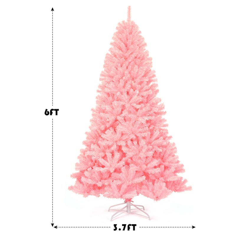 Gymax 6ft Pink Artificial Christmas Tree Hinged Spruce Full Tree w/ - See Details