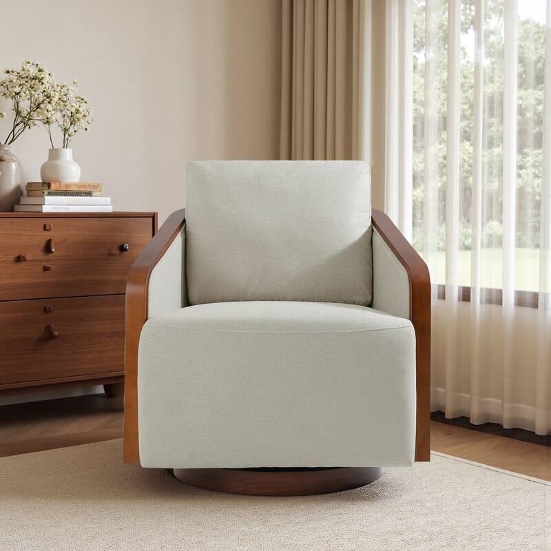 Chenille Modern 360°Swivel Barrel Chair Round Base - Beige Brown