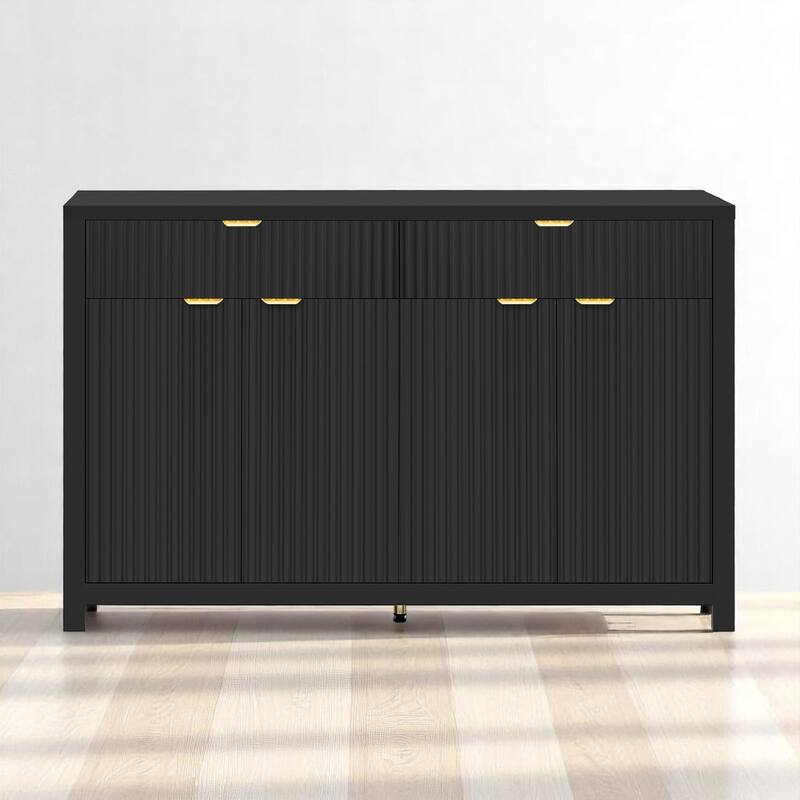Wave-Grain Sideboard Buffet Cabinet with Drawers and Adjustable Shelves, 55in Console Table with Aluminum Handles
