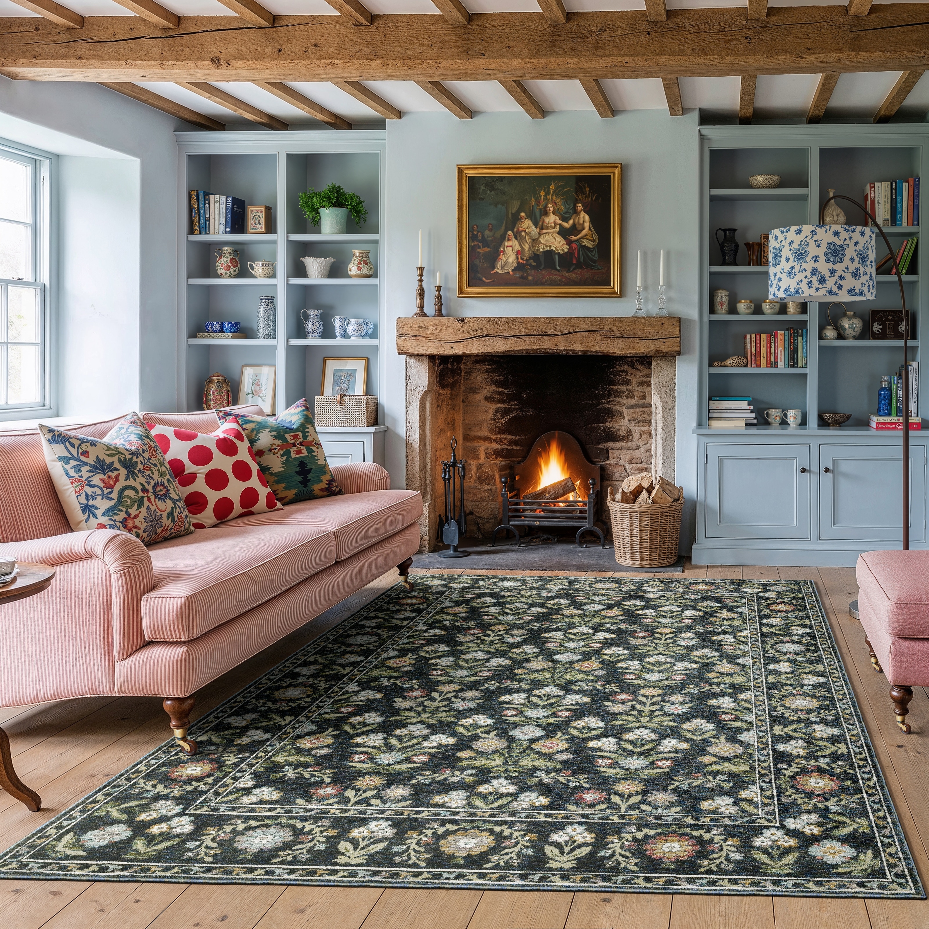 Style Haven Adalynn Bordered Floral Traditional Blue/Multi Area Rug