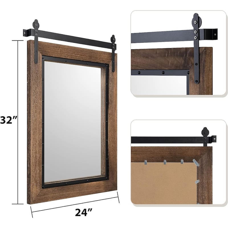 Farmhouse Barn Door Style Natural Wood Bathroom Vanity Wall Mirror - 24"x32"