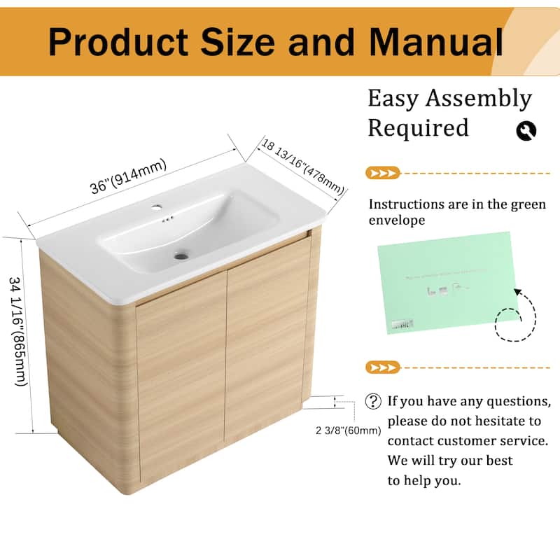 Malwee 36"/40" FreeStanding Bathroom Vanity with Sink, Floor Stand Bathroom Vanity with Soft Close Door and Adjustable Shelf