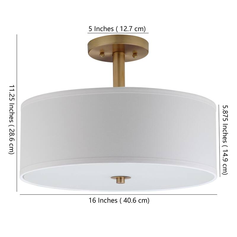 SAFAVIEH Lighting Clara 3-light Gold Ceiling Cotton Drum Light - 16"x16"x11.25"