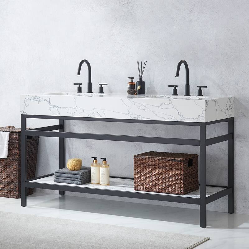 Ecija Bath Vanity, Metal Support with Composite Stone Top, no Mirror
