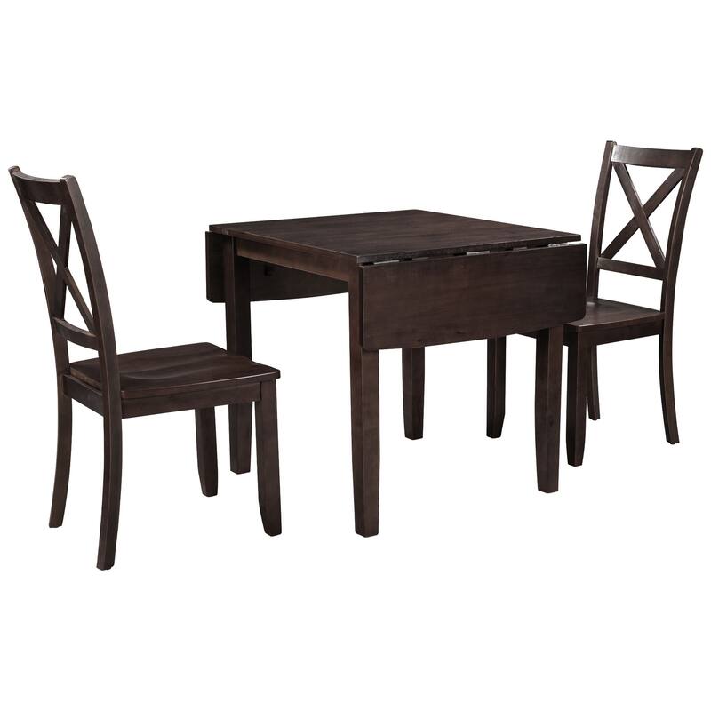 Breakfast Nook with 2 X-Back Chairs, 3-Piece Dining Table with Drop Leaf, Rectangular Dining Table Set for 2