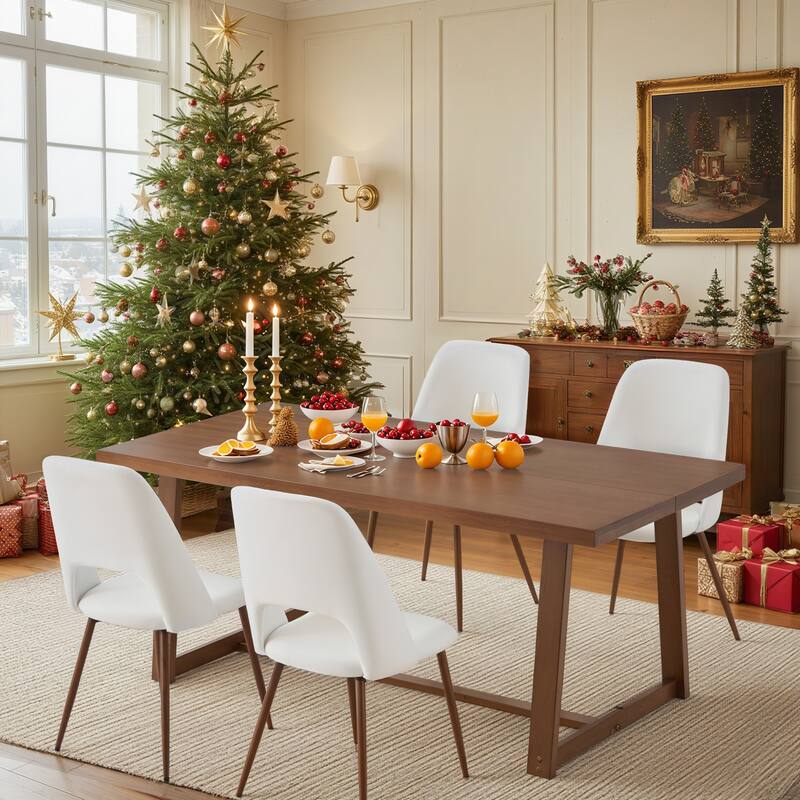 EROMMY Modern Dining Set - 72" Solid Wood Table & 4 Upholstered Chairs - 72"  Table - Brown