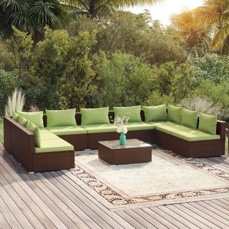 vidaXL Patio Lounge Set Outdoor Sectional Sofa Set Table Garden Poly Rattan - 27.6" x 27.6" x 23.8"