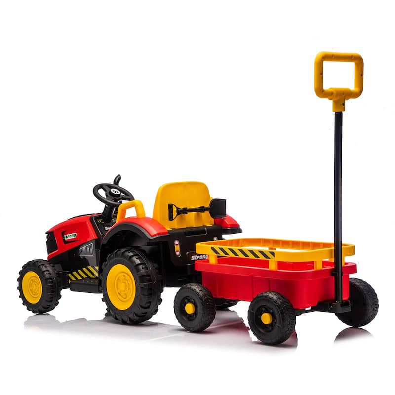 12V Kids Electric Ride-On Tractor with Trailer for Ages 3-6, LED Lights & Music - Red