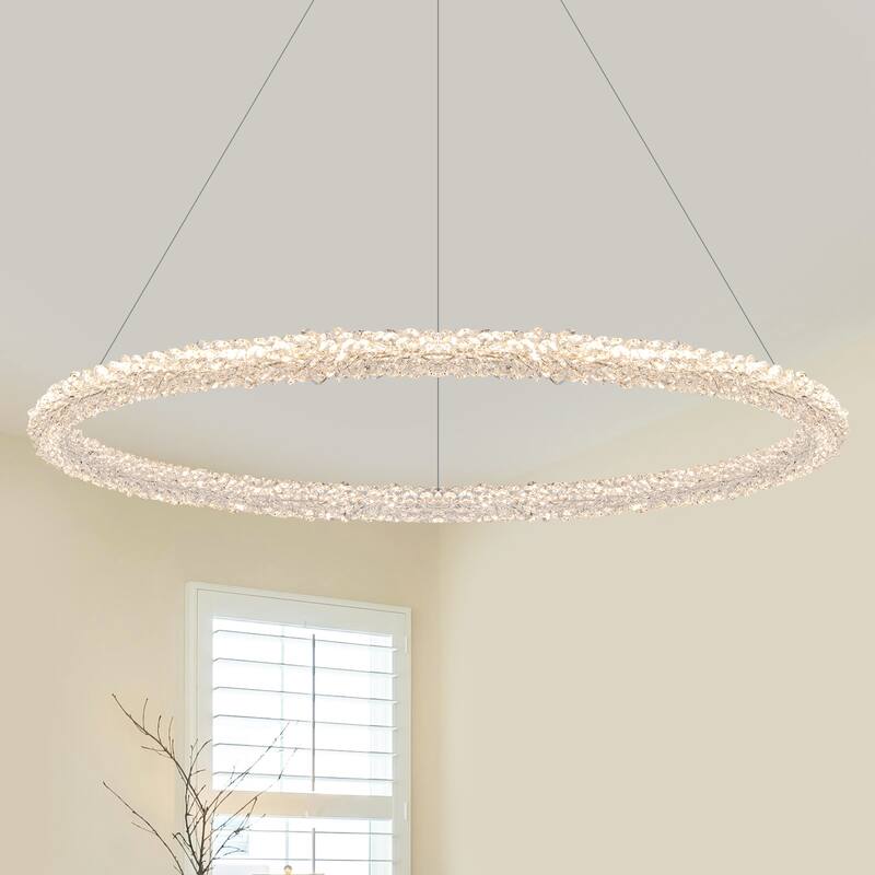 Modern Gold Crystal LED Chandelier, Dimmable Ring Light - Dia.31.5-in
