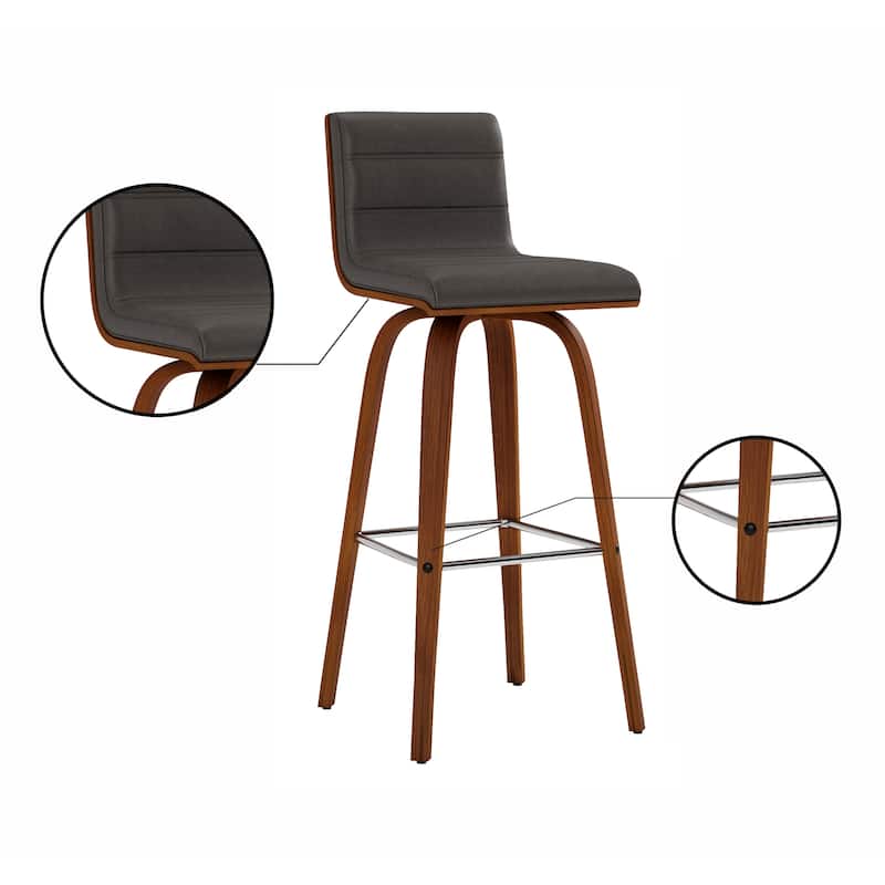 Skara Swivel Bar Stool, Upholstered Bar Height Chair with Bentwood Frame