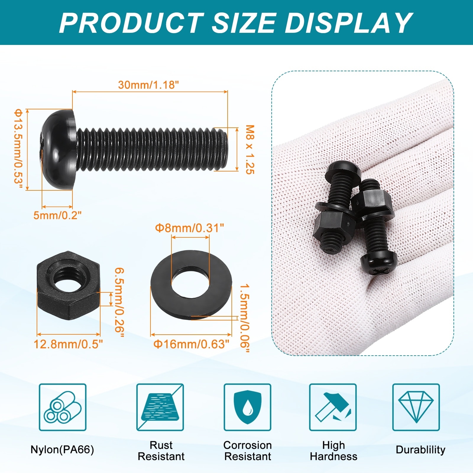 Nylon Round Head Bolts Hex Nuts Washer Combination Kit