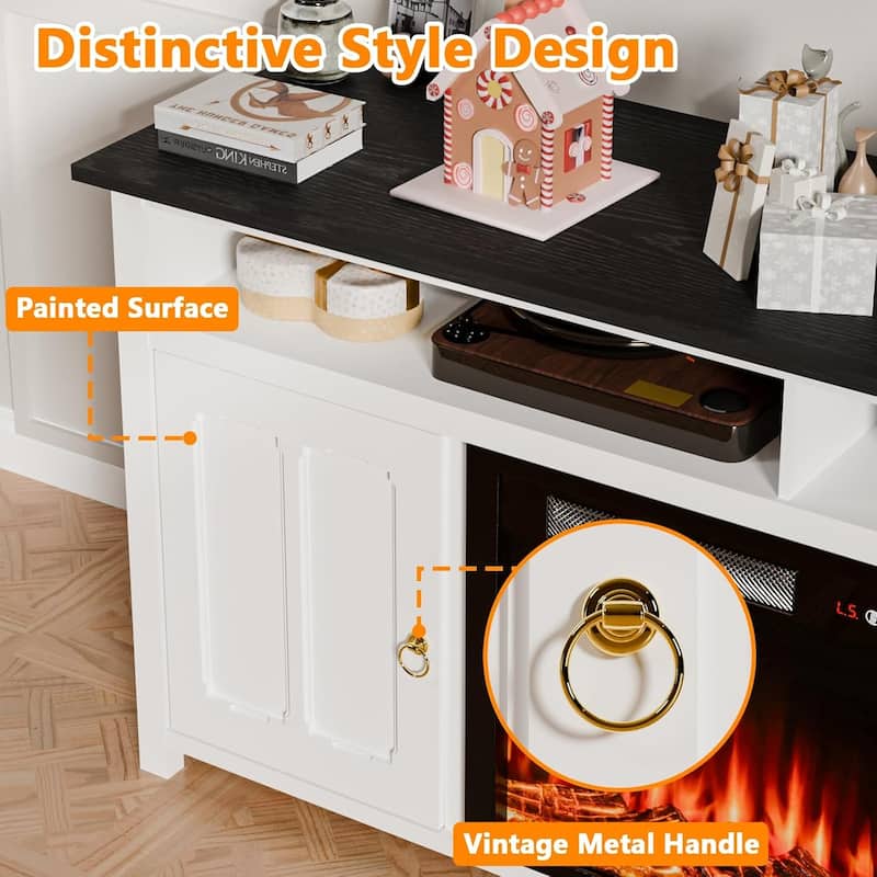 BOSSIN 58" Fireplace TV Stand for TV up to 65",Farmhouse Entertainment Center with Fireplace,Storage Cabinets,Adjustable Shelves