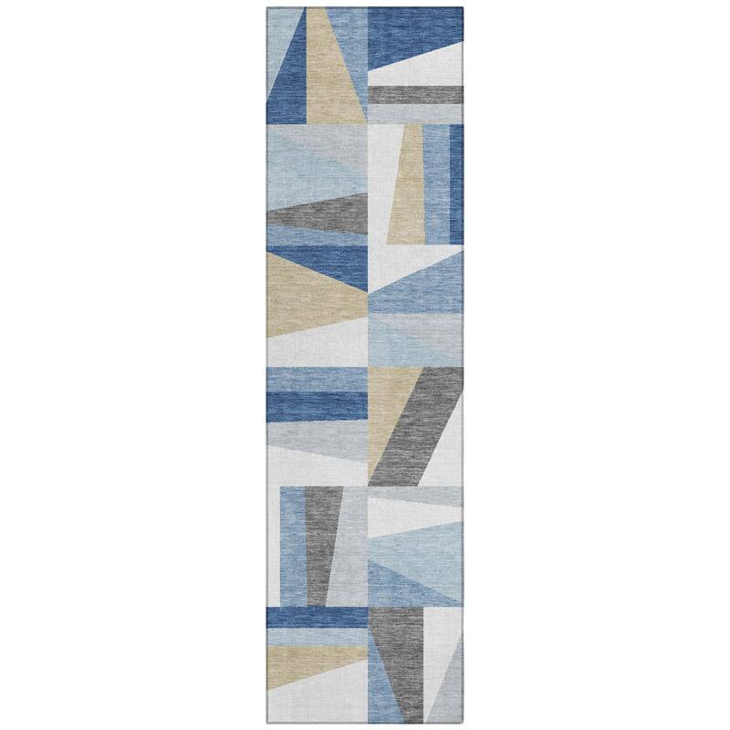 Machine Washable Indoor/ Outdoor Contemporry Mosaic Chantille Rug
