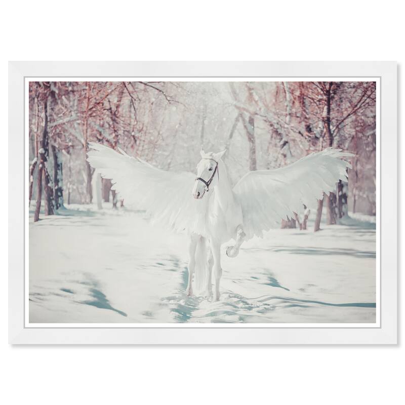 Wynwood Studio Prints Fantasy and Sci-Fi Winged Beautiful Horse White and Modern & Contemporary Wall Art Canvas Print