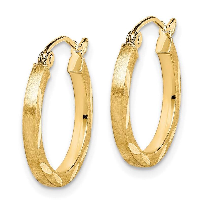 Curata 10k Yellow Gold Satin Sparkle Cut 2x20mm Hoop Earrings - 19x18mm Wide 2mm Thick
