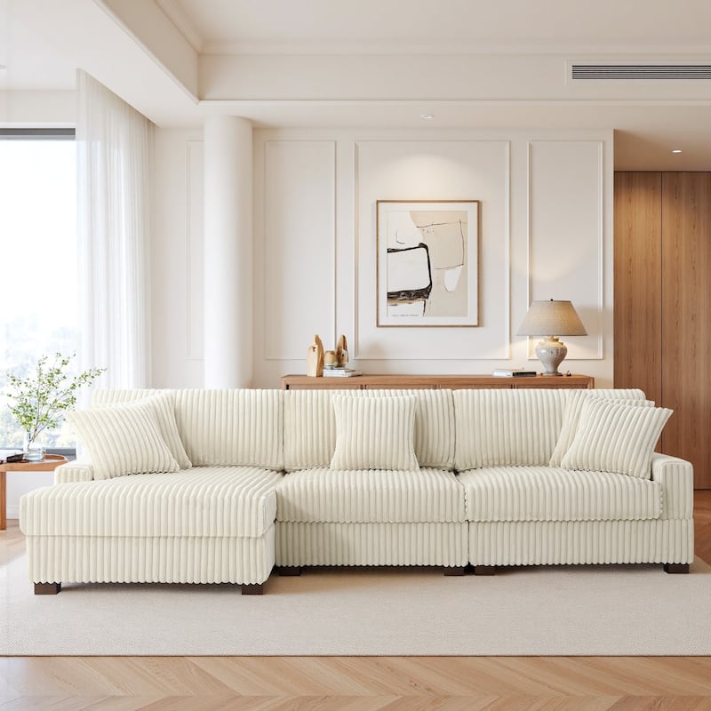 UIXE Upholstered Plush Velvet L Shaped Couch Modular Sofa - White-L Shape - Left Facing