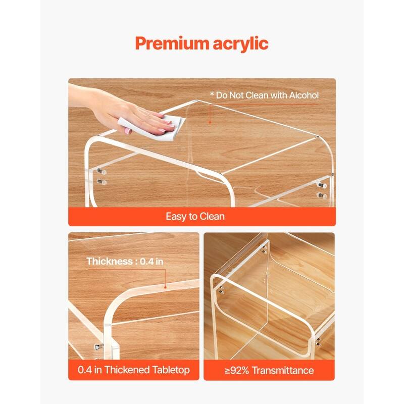 Clear Acrylic 2-Tier Side Table with Sturdy Shelves and Modern Design - 11.8 x 15.7 x 19.7 in /