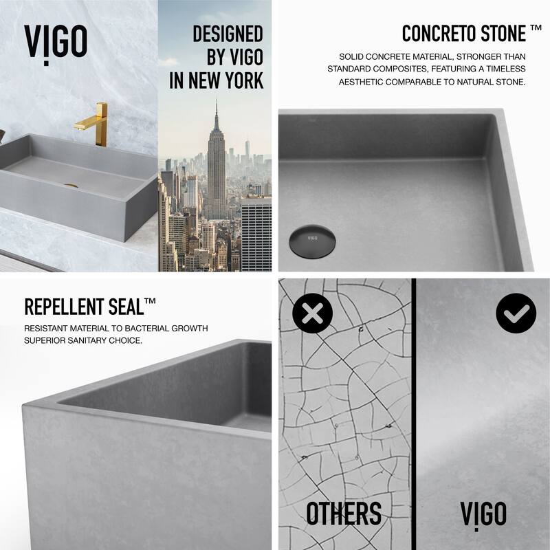Vigo VG04070 Orvieto Gothic 24" L x 15" W x 5" H Rectangular Concrete