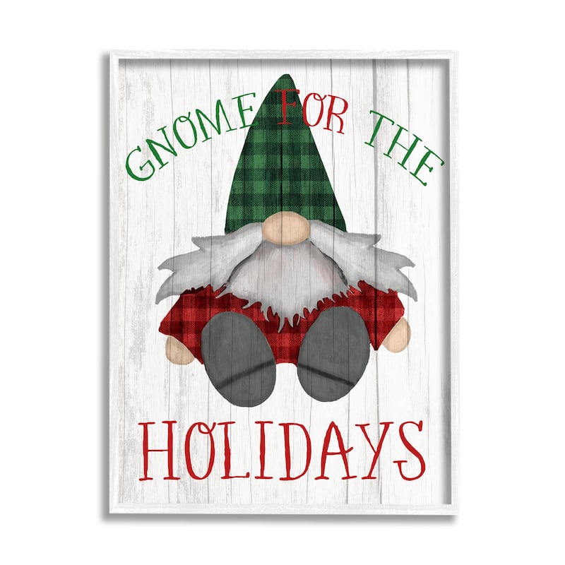Stupell Gnome for the Holidays Festive Garden Elf Plaid Framed Wall Art - Green