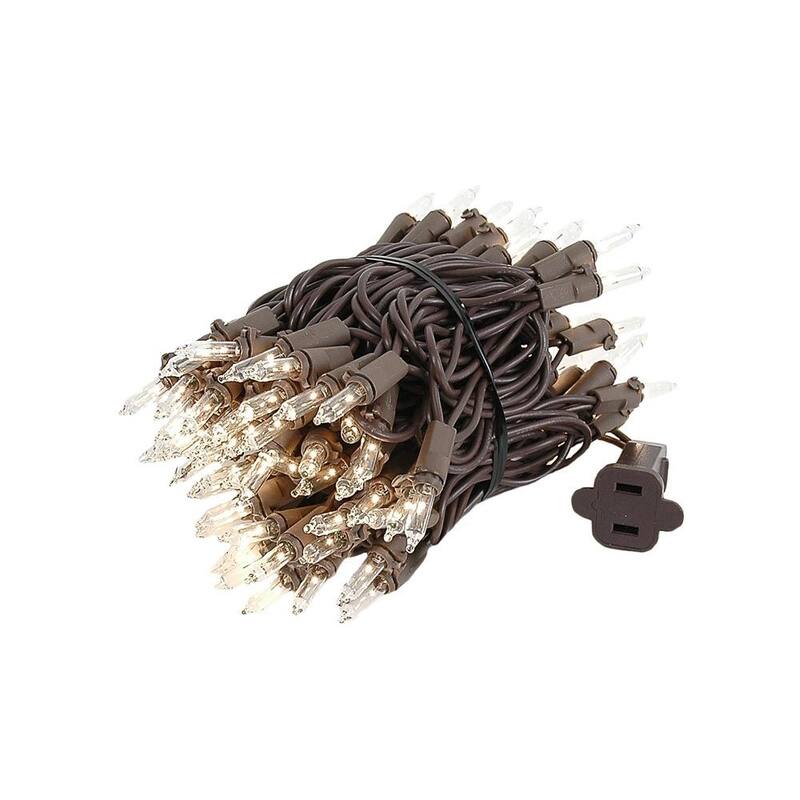100 Light Christmas Mini Light Set, Black Wire, 22' Long - Brown