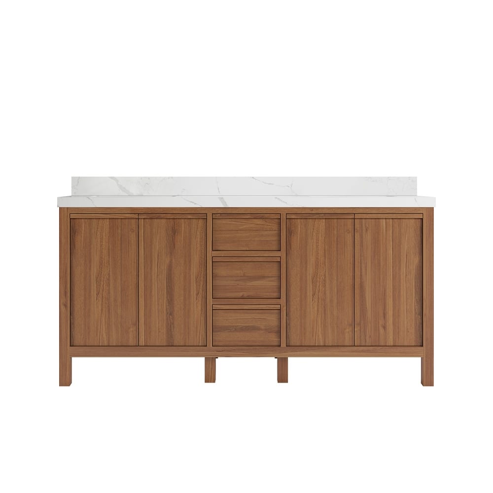 Willow Collections 72 in. W x 22 in. D Elizabeth Solid Teak Wood Double Sink Bathroom Vanity with Countertop