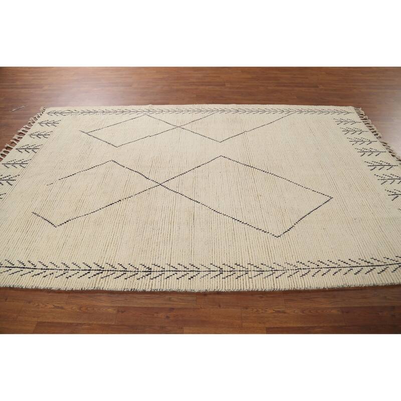 Moroccan Oriental Area Rug Handmade Abstract Wool Carpet - 5'11"x 9'8"