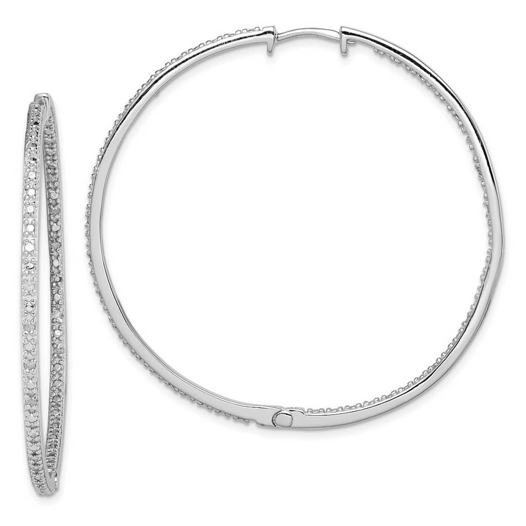 Curata 925 Sterling Silver 52x2mm Genuine Diamond In and Out Big Hoop Earrings