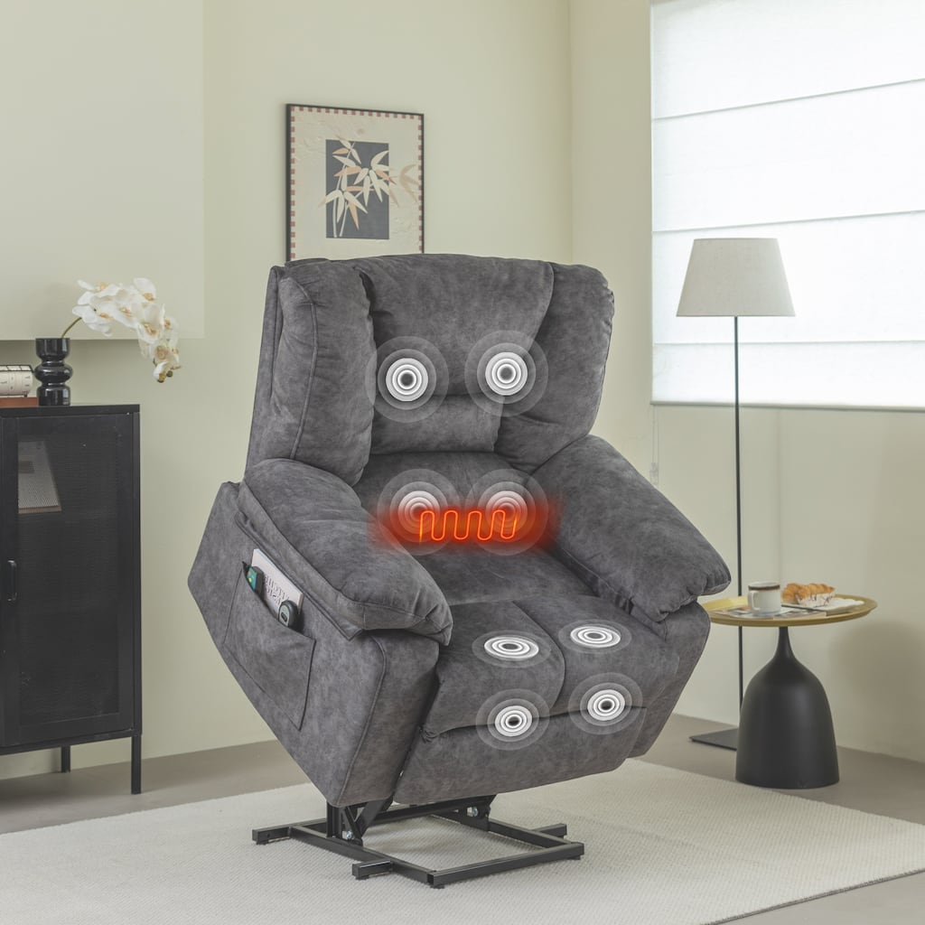 Grey Power Lift Recliner for Seniors with Heat, Massage, Adjustable Recline, and Easy-to-Assemble Design