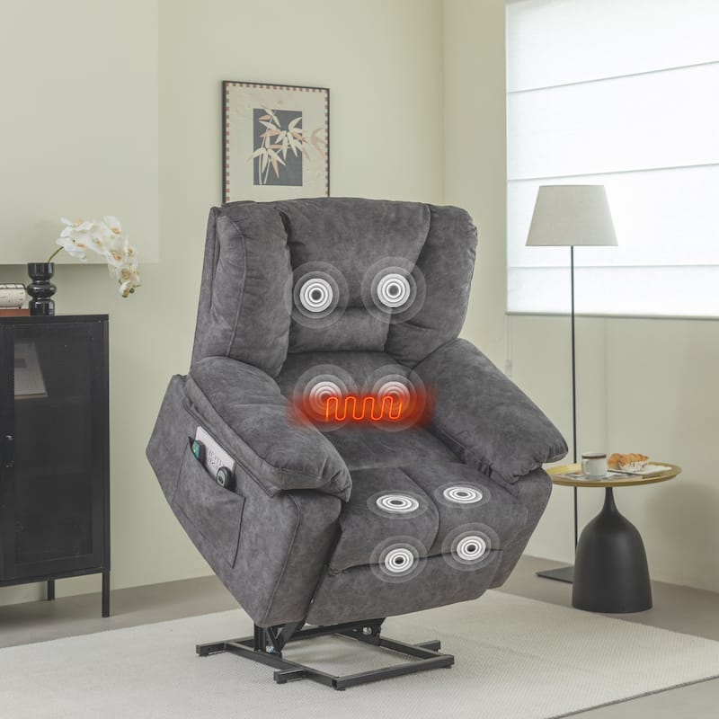Grey Senior Power Lift Recliner with Massage and Heating, 330 lbs Capacity, and Adjustable Recline up to 150° - Grey