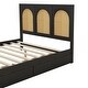 preview thumbnail 9 of 11, Rattan Design Full Wingback Bed Wood Storage Platform Bed with Headboard, 2 Drawers and Footboard, No Box Spring Required, Black