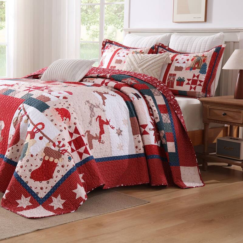 3 Pcs Vintage Christmas Patchwork Quilt Set