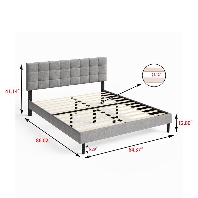 Alazyhome Square Tufted Upholstered Platform Bed Frame