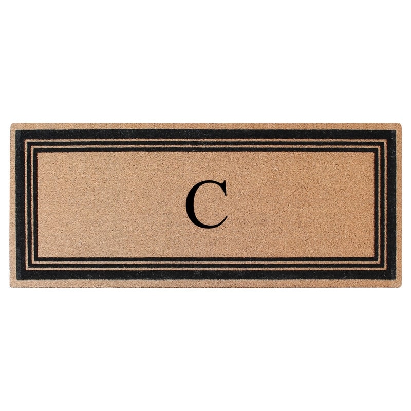 A1HC Natural Coir Monogrammed Flock Anti shed Treated Durable Doormat BlackBeige